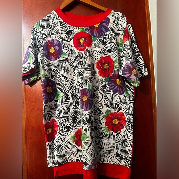 Traffic Jam Preppy Floral Y2K Sweater Light Weight  Red & White Sz L Woman - Picture 4 of 9